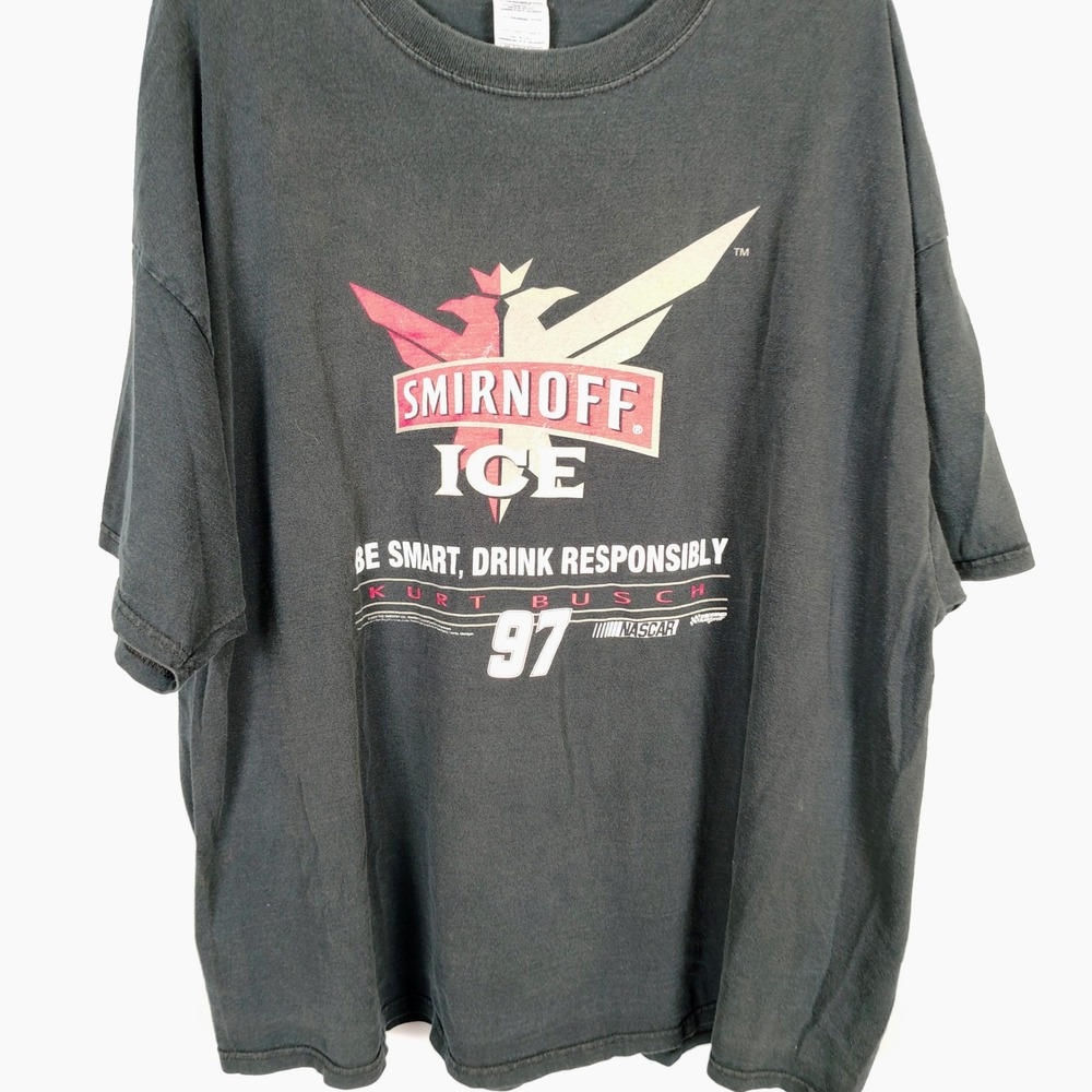 Vtg 2005 Kurt Busch Smirnoff Ice NASCAR T-Shirt Black 3XL Delta Magnum Weight